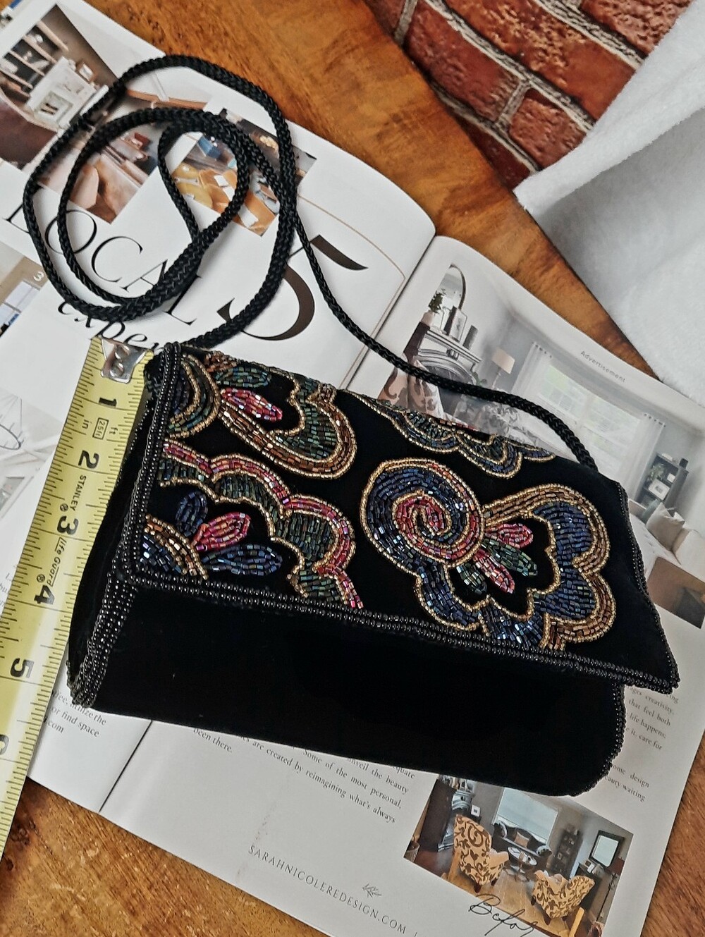 Black Beaded Floral Evening Crossbody - Picture 8 of 11